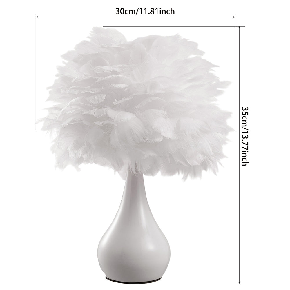 European Style E27 White Feather Table Lamp Bedside Fixtures - Warm Light