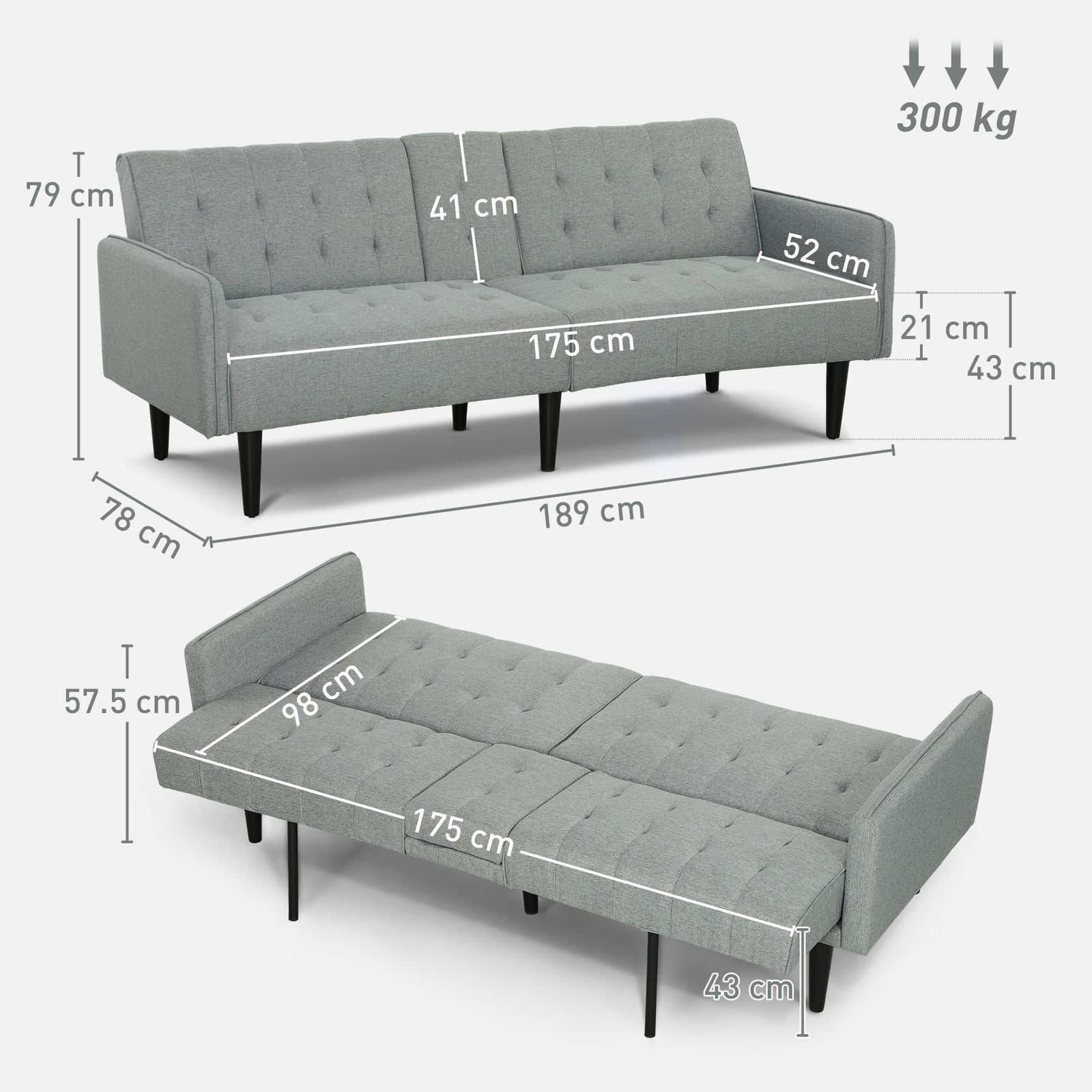 Upholstered Sofa Bed 3 Seater Home Theatre With Storage | Grey