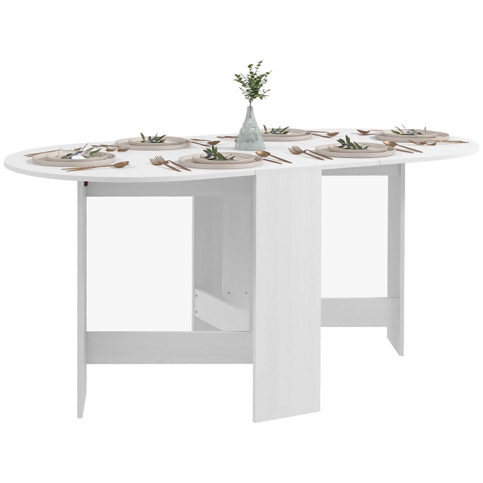 Oval Kitchen Table For Dining Room, Small Spaces, Ash Wood-effect | One Size | White