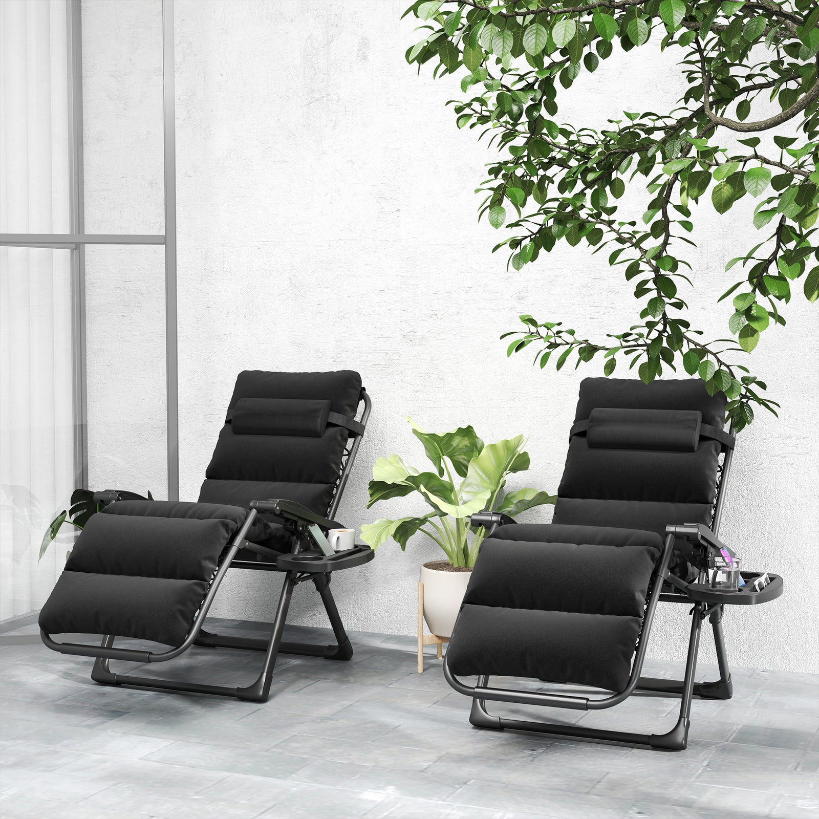 2 Pieces Zero Gravity Chairs, Reclining Folding Sun Lounger | Black