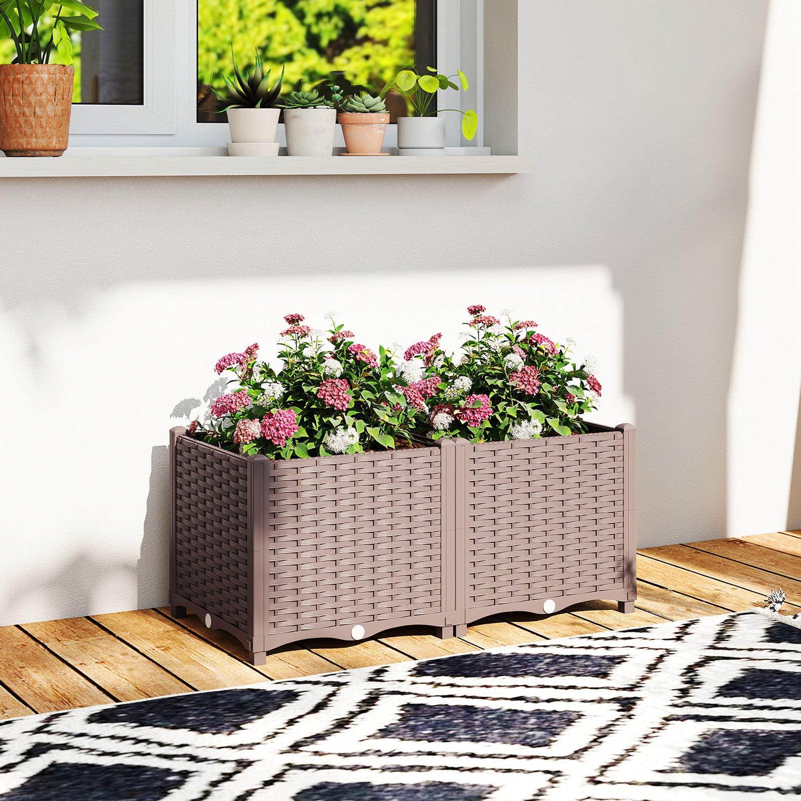 Plastic Raised Garden Bed With Legs And Drainage Holes And Plugs | M | Brown