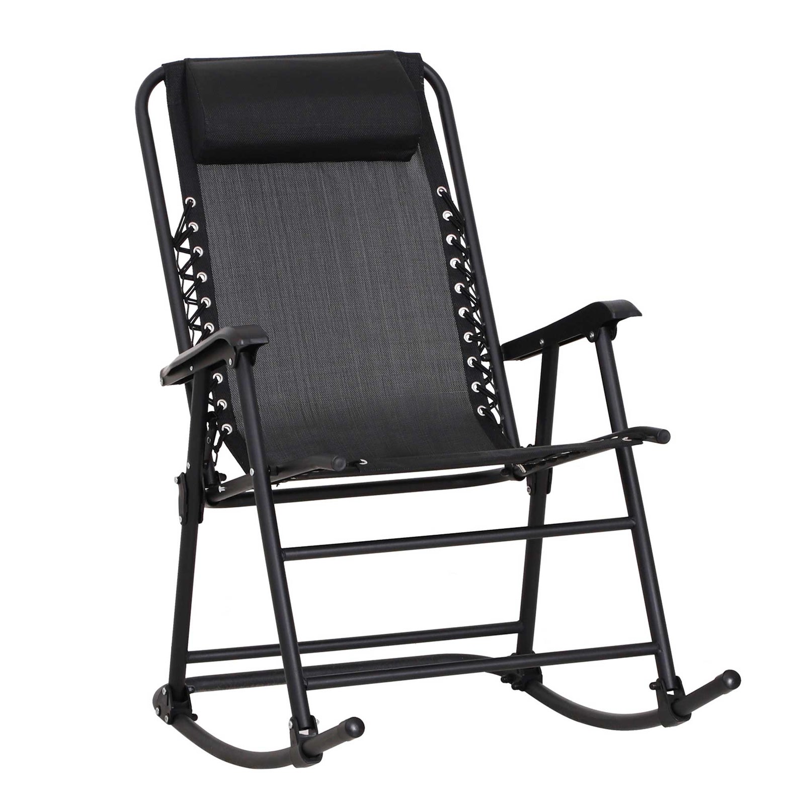 Folding Rocking Chair Zero Gravity With Headrest | Black