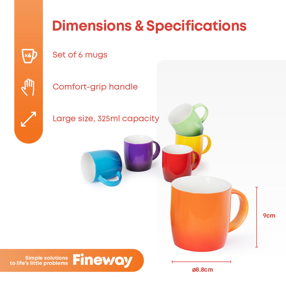 Fineway Ceramic Coffee Mug Set 6 Large Tea Cups Microwave Safe