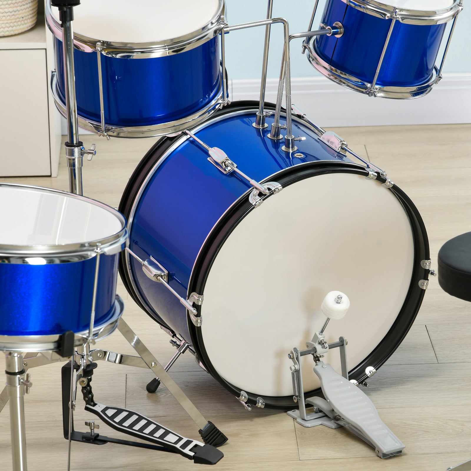 11 Piece Junior Drum Set For Kids With Stool, Drumsticks, Blue | Blue