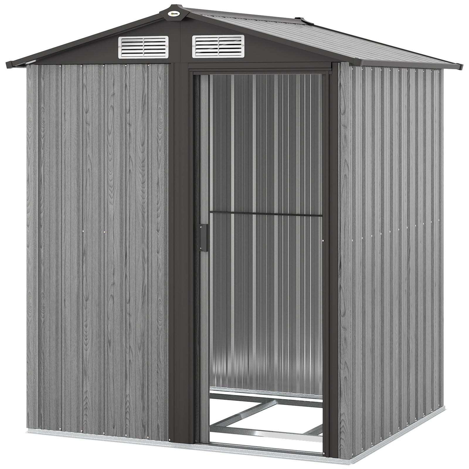 5x4ft Metal Garden Shed, Grey Wood