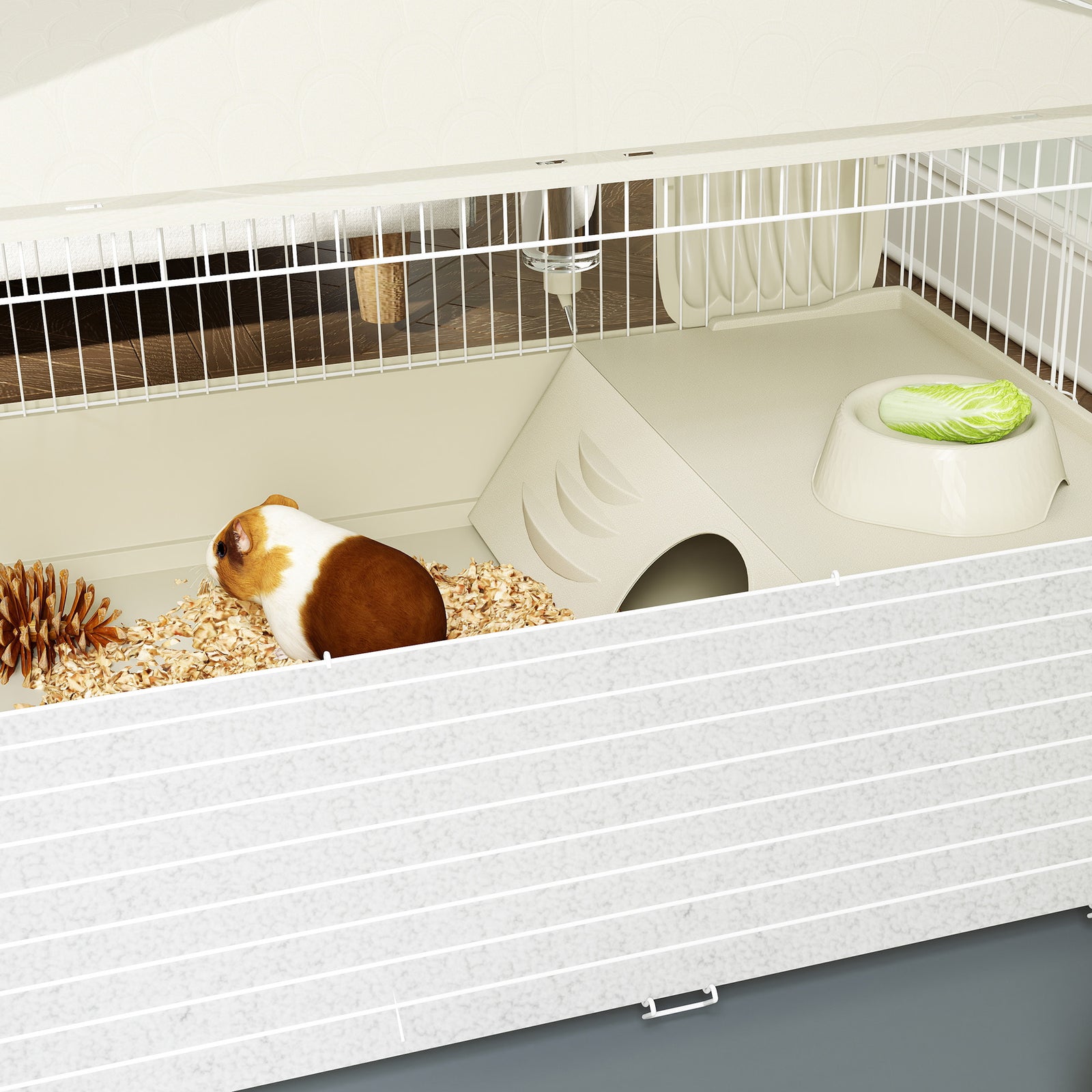 Small Animal Cage, Guinea Pig Cage With Removable Pet Playpen, Wheels, Beige