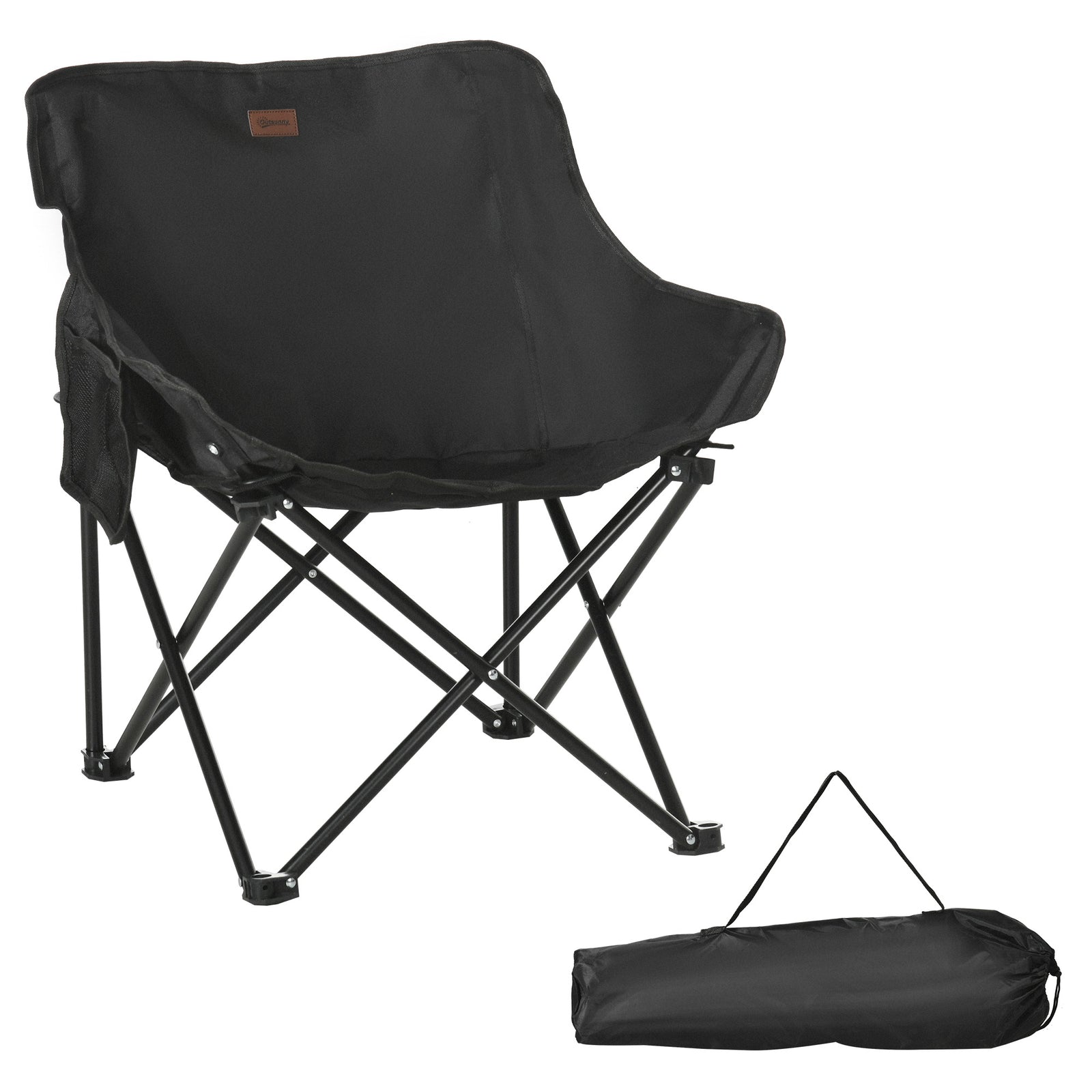 Folding Camping Chair W/ Carrying Bag And Storage Pocket | Black