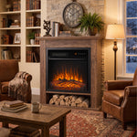 Freestanding Electric Fireplace Suite, 25" 1800w, Open Shelf | Oak