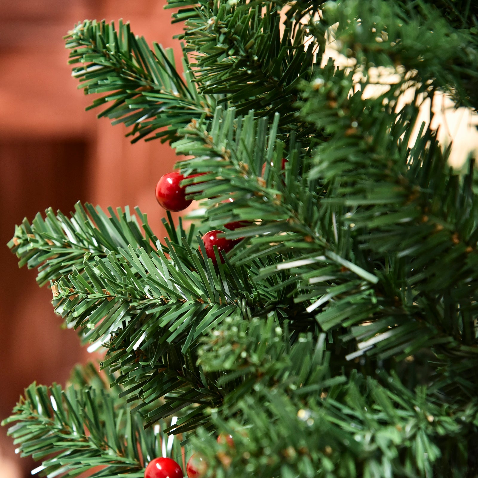 5/6/7ft Prelit Pencil Christmas Tree With Led And Berry | 6ft | Green