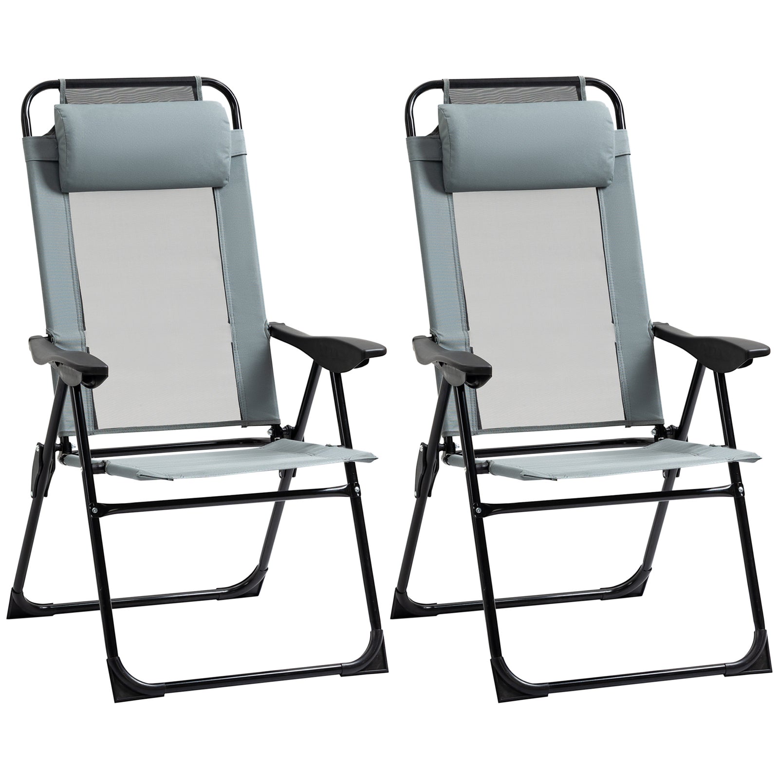2 Pcs Folding Recliner Chairs With Adjustable Backrest | Gray