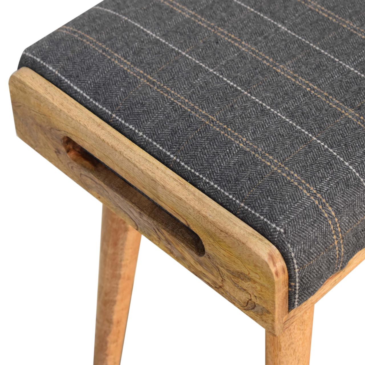 Solid Mango Wood Pewter Tweed Tray Style Footstool