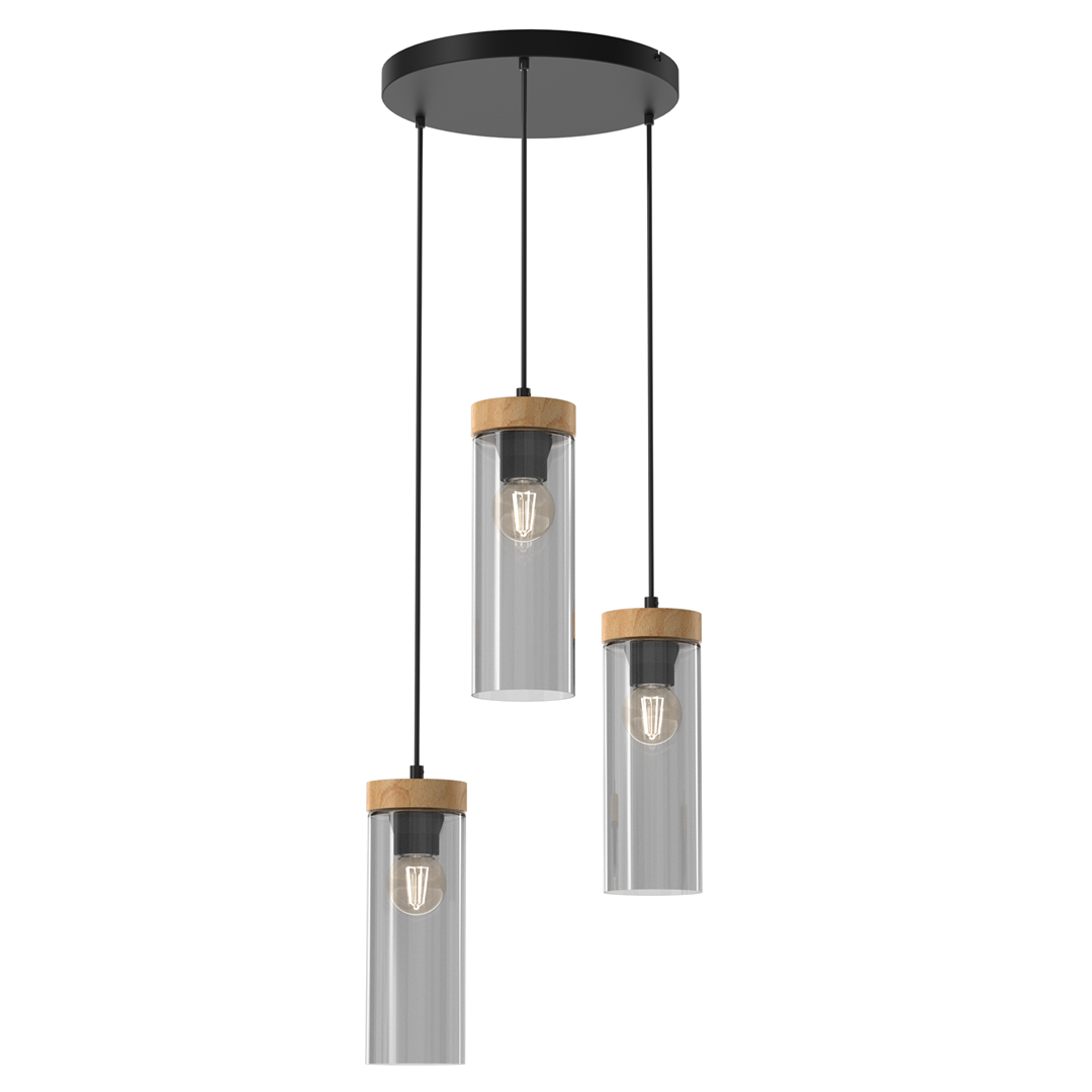 Elica Hand Made Designer Pendant Lamp With Elegant Smoked Glass Cylindrical Shades Circular Fitting