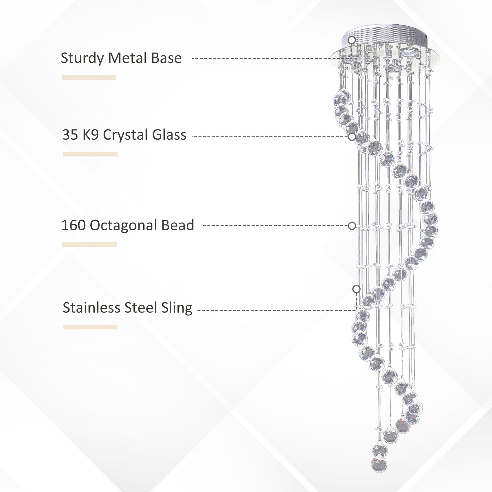 Modern Crystal Droplet Ceiling Light Stainless Steel Bedroom