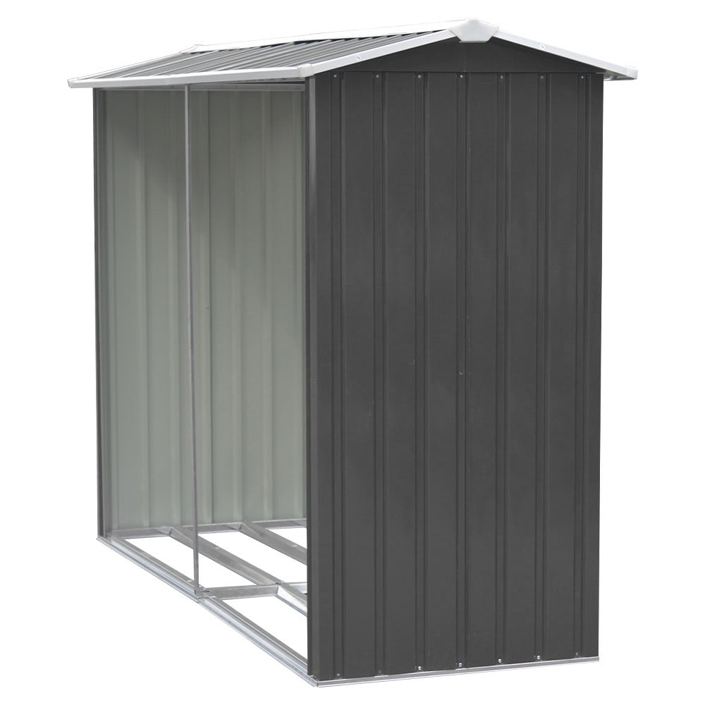 2.4m W Outdoor Garden Steel Log Storage Shed | Anthracite