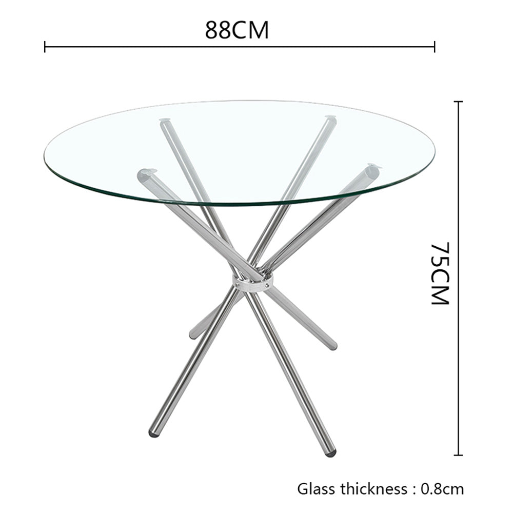 88cm Dia X 75cm H Tempered Glass Crossover Round Dining Table | Small