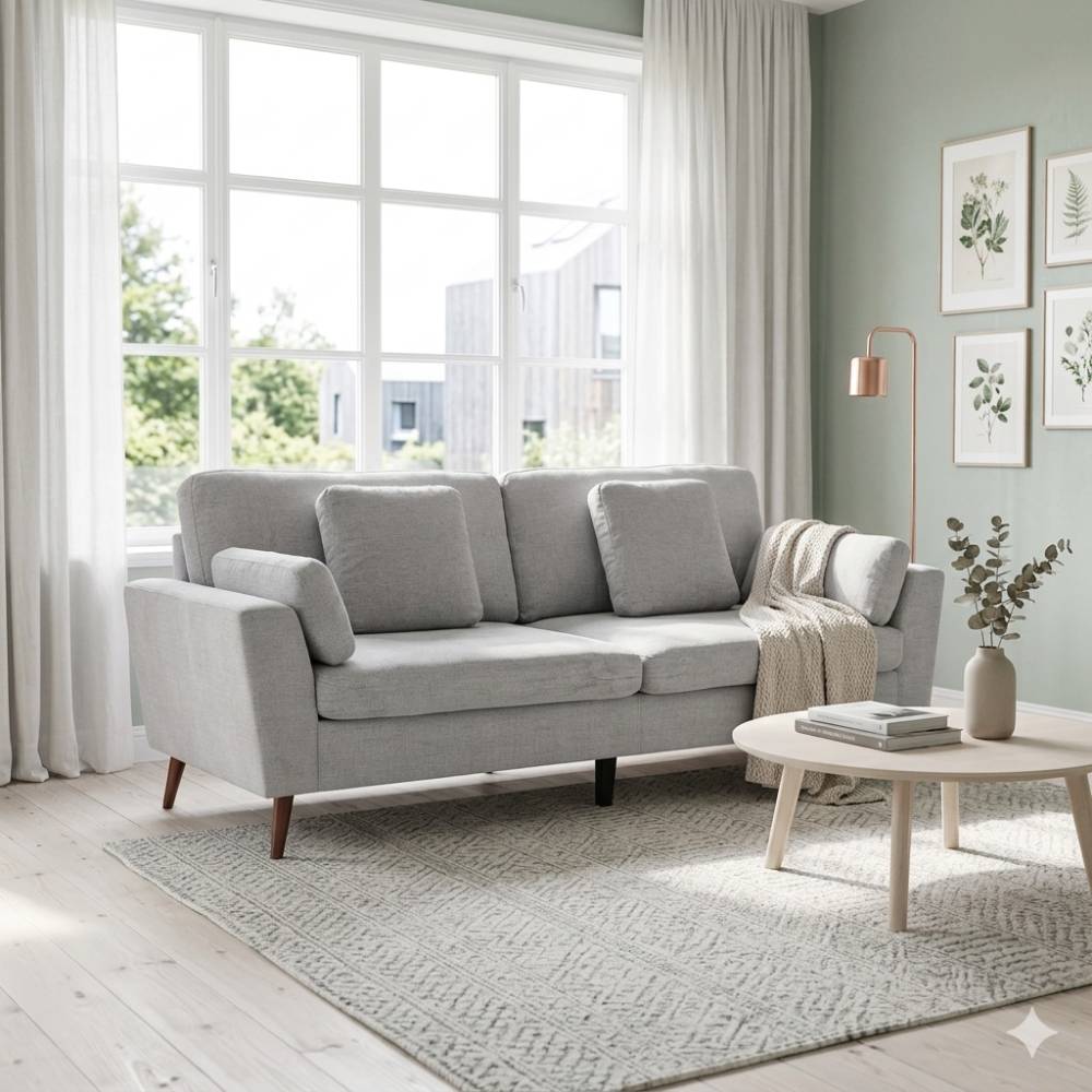 2-seater Chenille Upholstered Sofa With Pillows | Grey