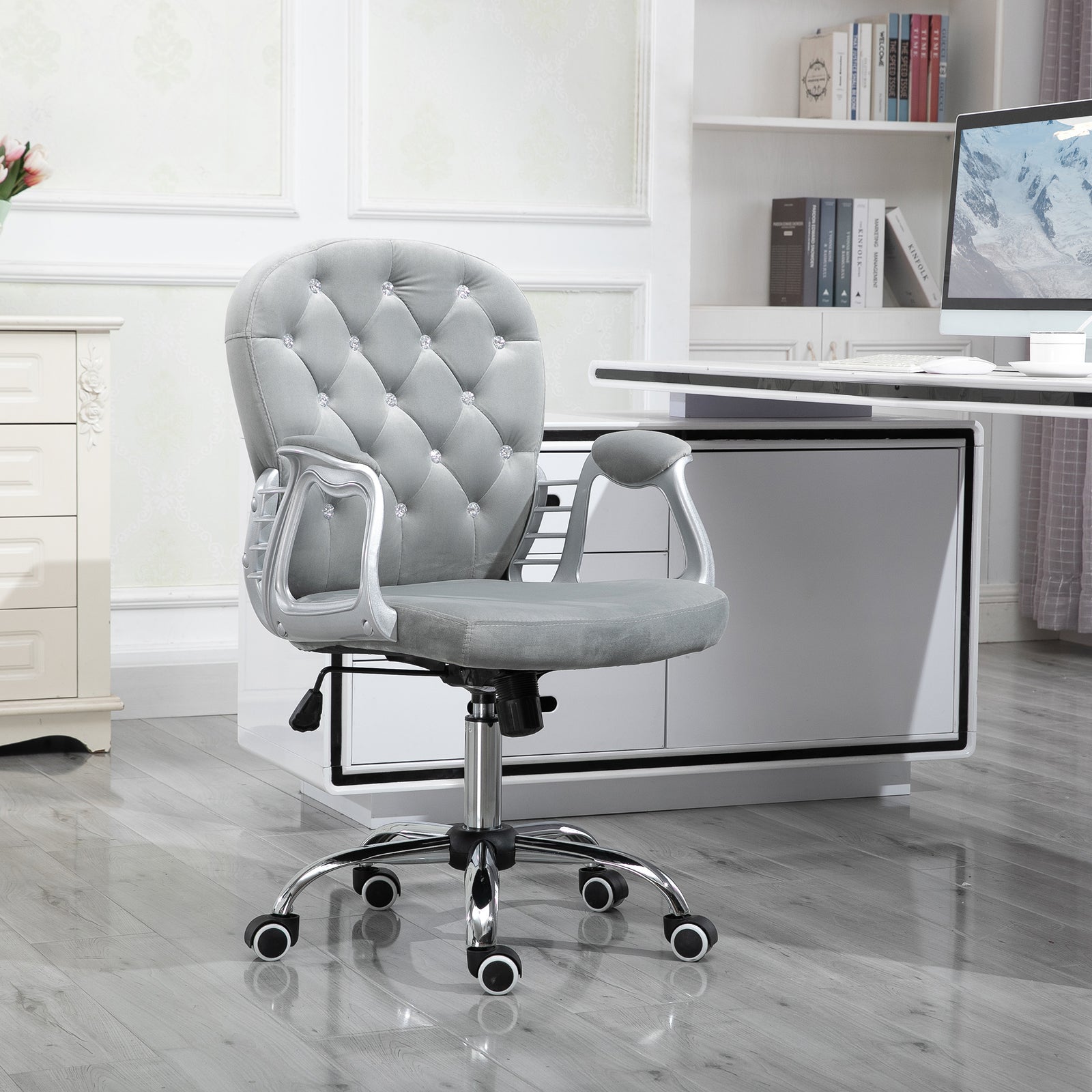 Velour Diamond Tufted Office Chair