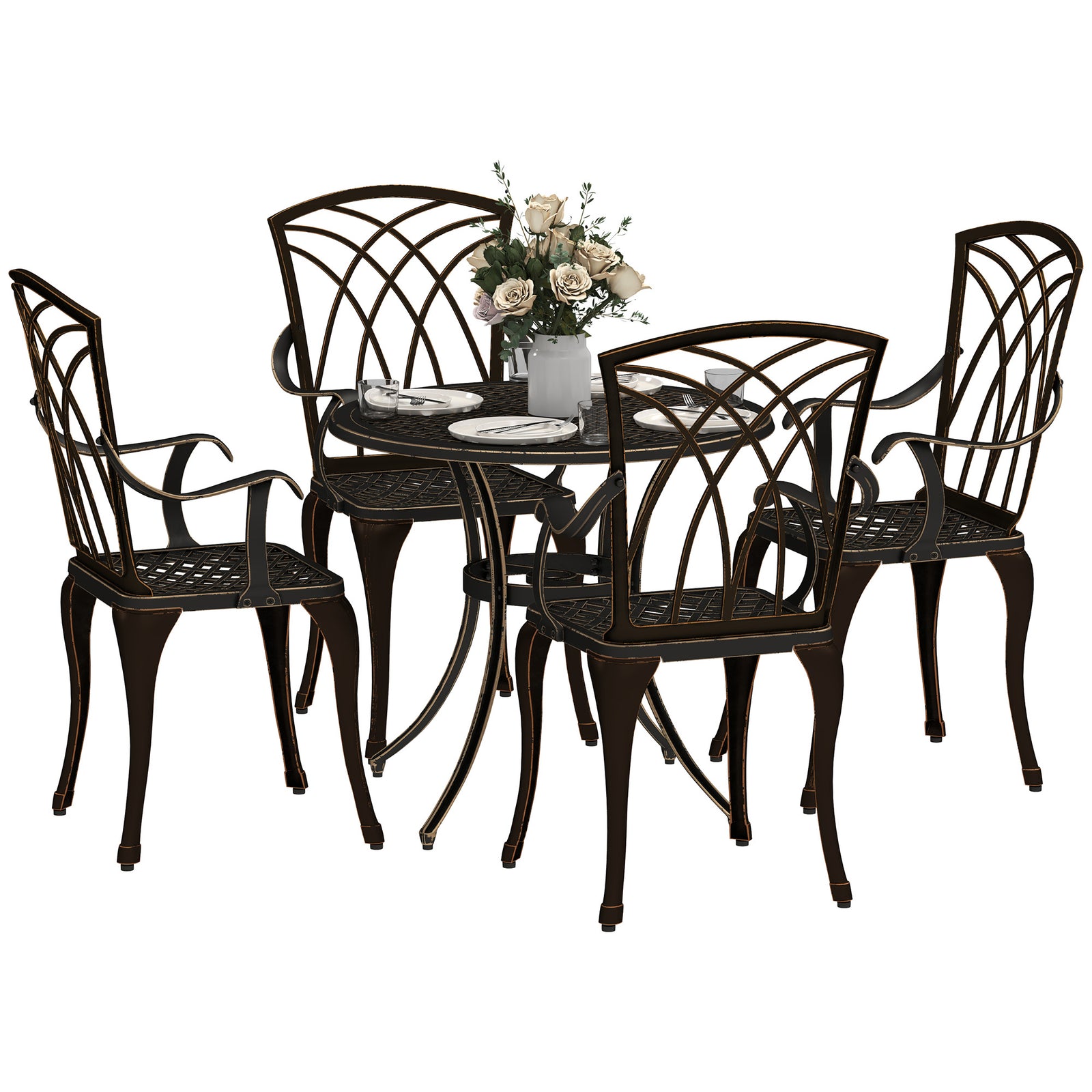 5 Pcs Garden Dining Set, Garden Furniture Set, Bronze Tone