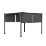 2.95m X 2.95m Steel Retractable Pergola With Flat Dark Grey Canopy Outdoor Sun Shelter For Garden Or Backyard