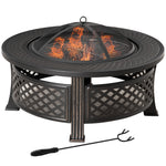 Outsunny Outdoor Fire Pit,round Firepit With Grill Net,mesh Lid,bronze Tone