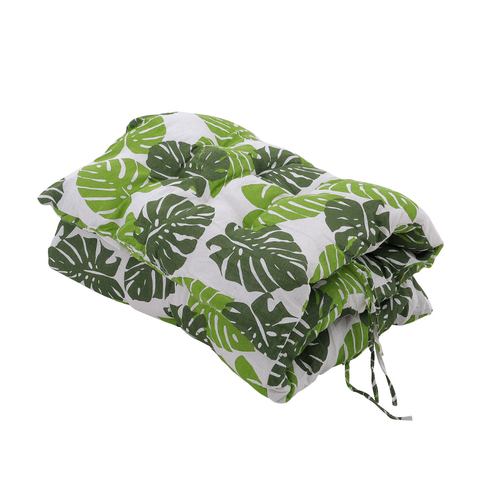 Outdoor Bench Cushion Tropical Leaf Print, Thick Padded Seat Pad With Ties For Garden Furniture | Small