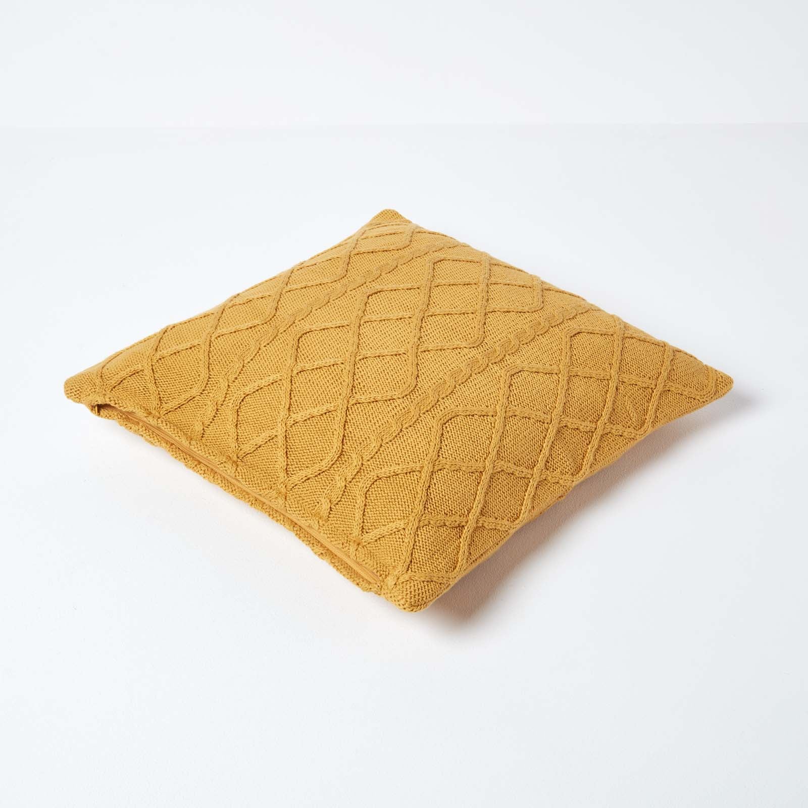 Diamond Cable Knit Cushion Cover | 45cm x 45cm | Mustard
