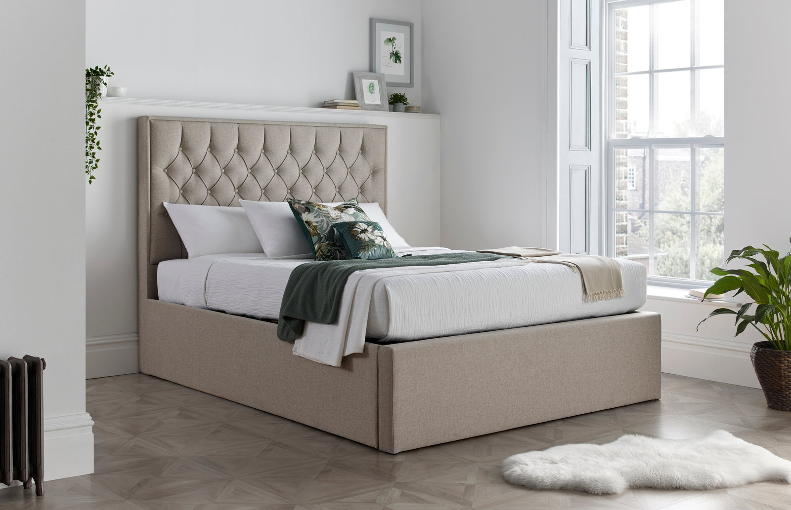 Wilson Fabric Ottoman Bed | Double | Beige