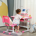 Kids Study Desk And Chair Set W/ Usb Lamp, Adjustable Height | Pink
