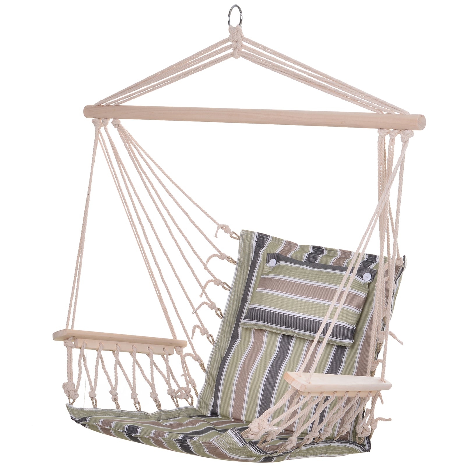 Garden Hanging Hammoc Thick Rope Frame Wooden Arms Safe | Multi Colour