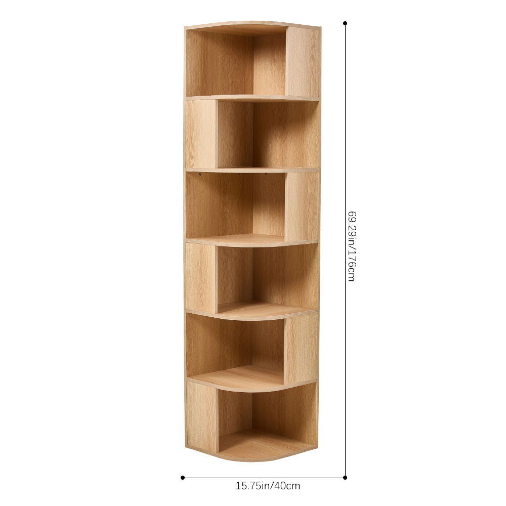 6-tier Wooden Corner Storage Shelf | Natural