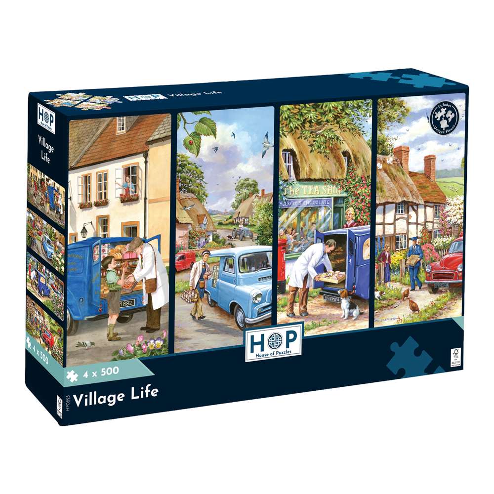 4 X 500 Piece - Village Life 500 Piece Jigsaw Puzzle - Multi Pack