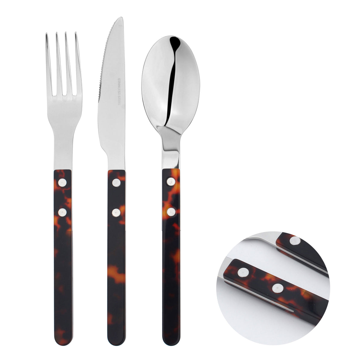 Cutlery Set Stainless Steel Sets Anydate Resin | Set of 12 | Brown