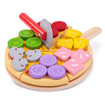 Wooden Pizza Cutting Set, With 6 Different Toppings