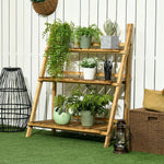 Flower Stand Plant Display Rack 3-tier Foldable Wood Garden | Large | Brown