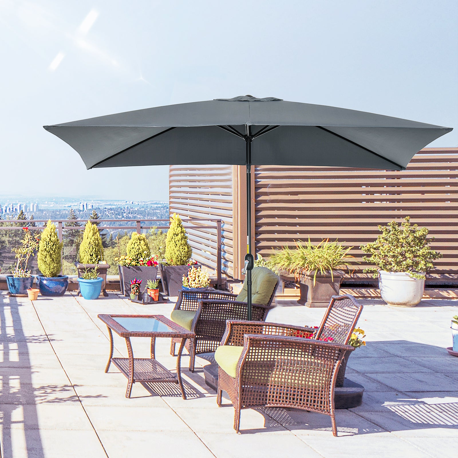 3x2m Patio Umbrella Canopy Tilt Crank | Dark Gray