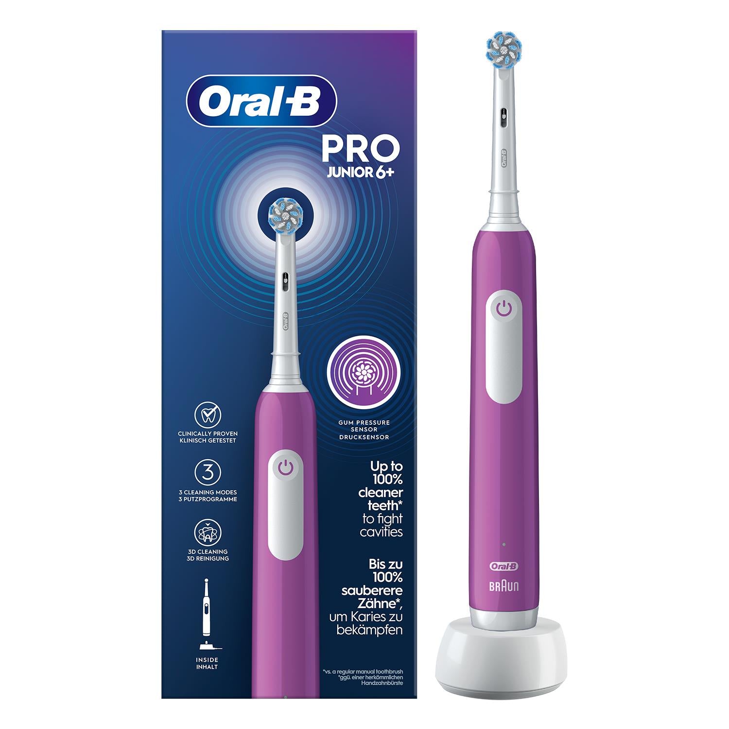 Pro Junior Electric Rechargeable Toothbrush For Kids Aged 6+, Purple