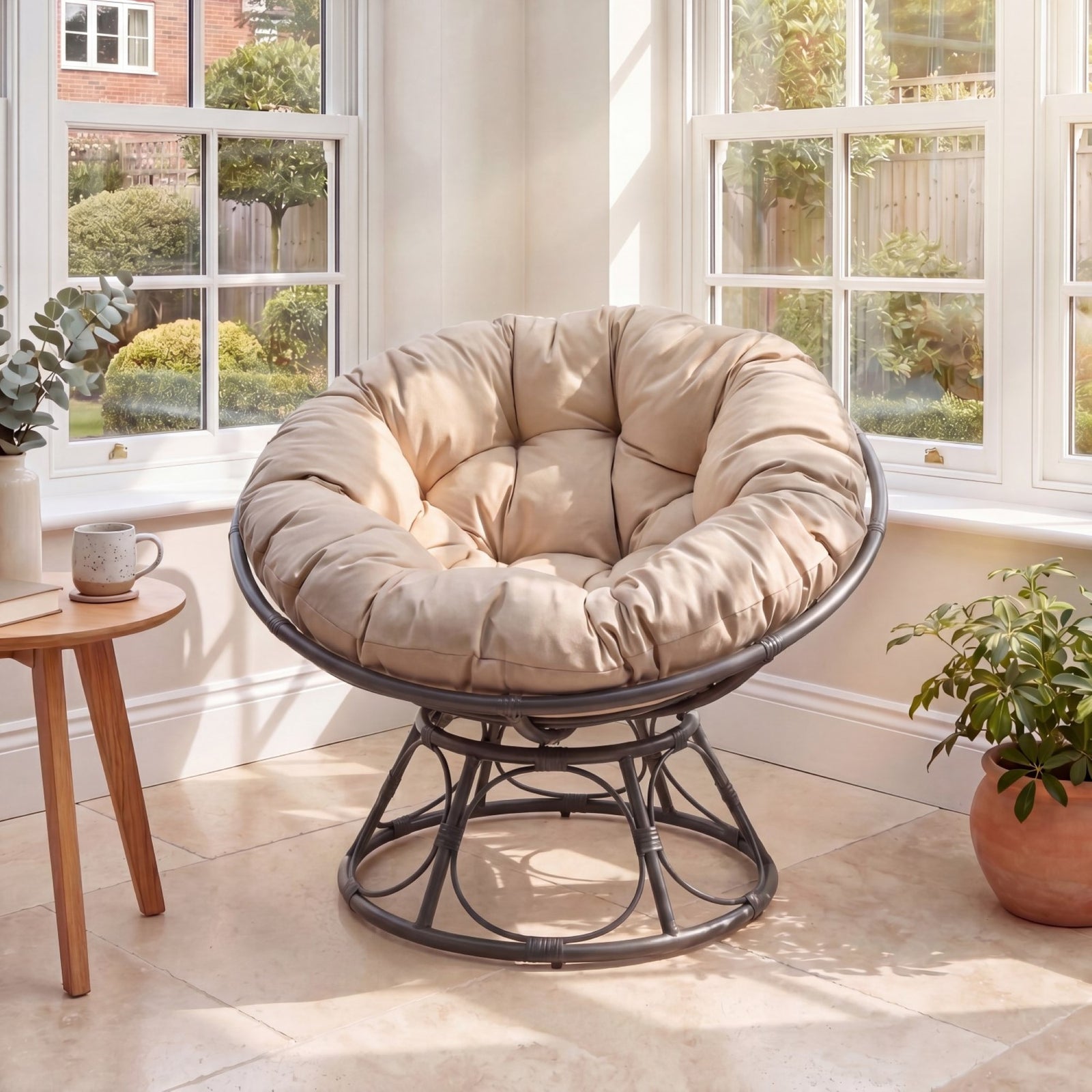 Amara Indoor Or Outdoor Swivel Papasan Chair | Grey
