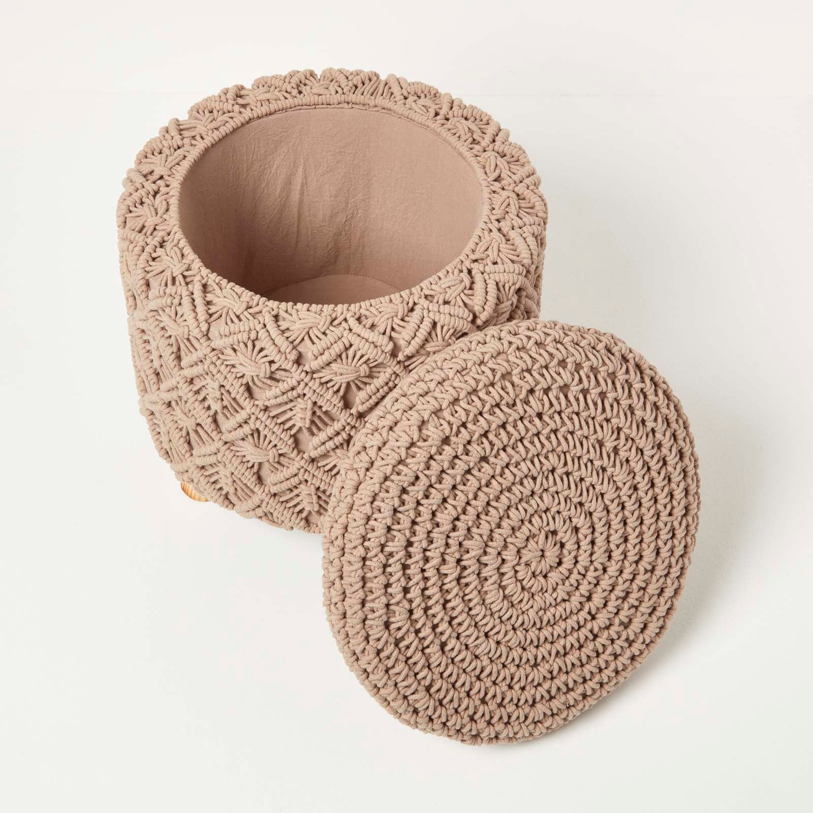 Indy Brown Macrame Storage Footstool | Brown