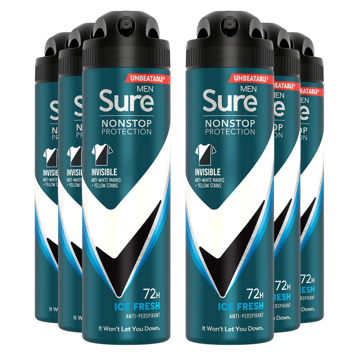 Men Nonstop Protection Invisible Antiperspirant Deo Ice Fresh 150ml, 6pk | 6