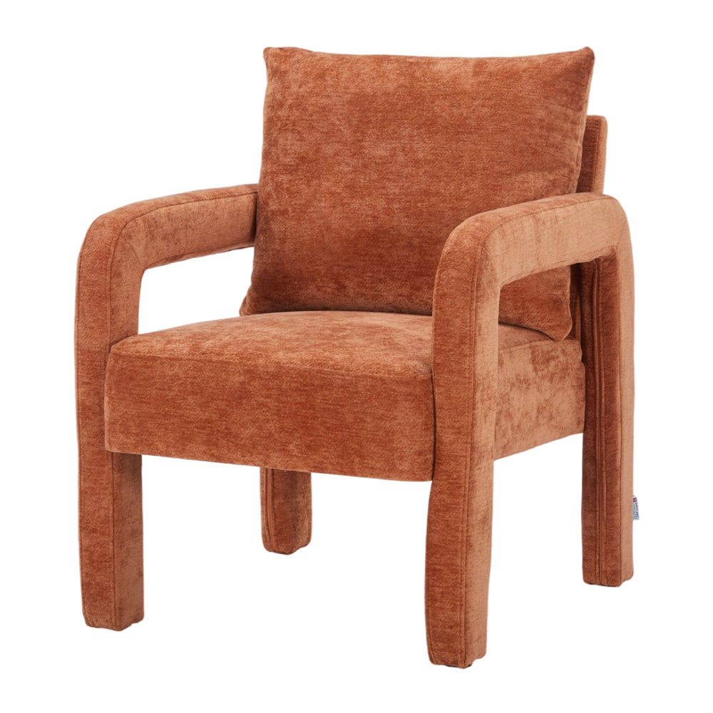 Chenille Upholstered Accent Chair With Lumbar Pillow | Orange