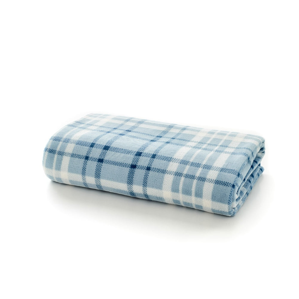 Snuggle Check Throw Blanket – 140x180cm – Super Soft Coral Fleece – Plaid Design | 140cm x 180cm | Ocean