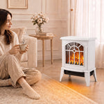 Electric Fireplace, Freestanding Log Burner, Led Flame Effect | White