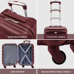 Set Of 3 Hard Shell Suitcase Cabin & Check In Cases With Tsa Lock - Overhead Cabin With Medium & Large Check-in Bag | Set of 3 | Burgundy