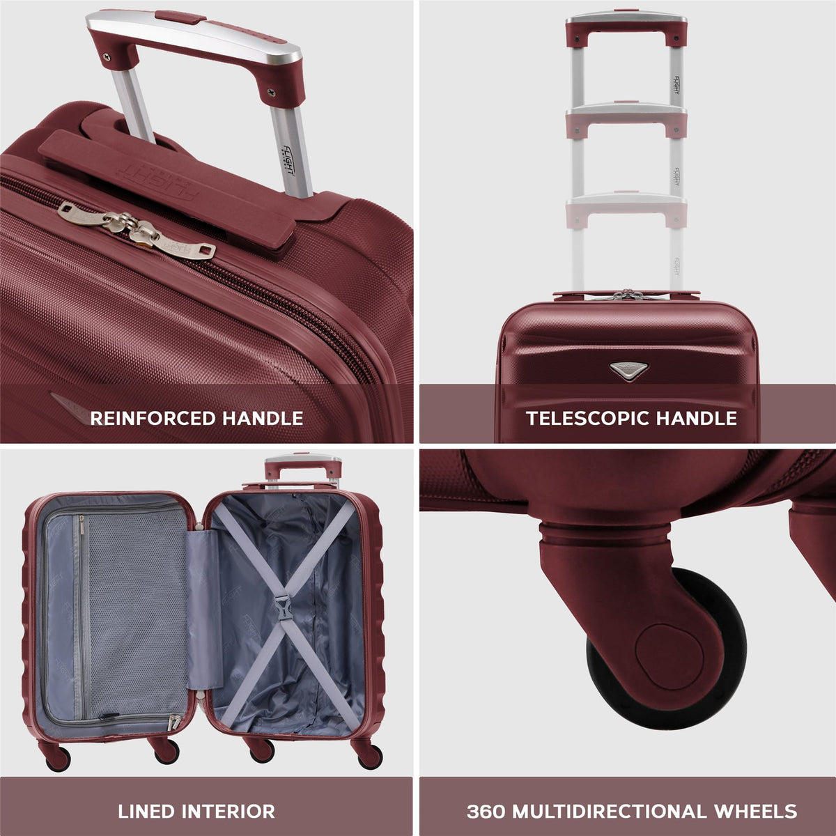 Set Of 3 Hard Shell Suitcase Cabin & Check In Cases With Tsa Lock - Overhead Cabin With Medium & Large Check-in Bag | Set of 3 | Burgundy