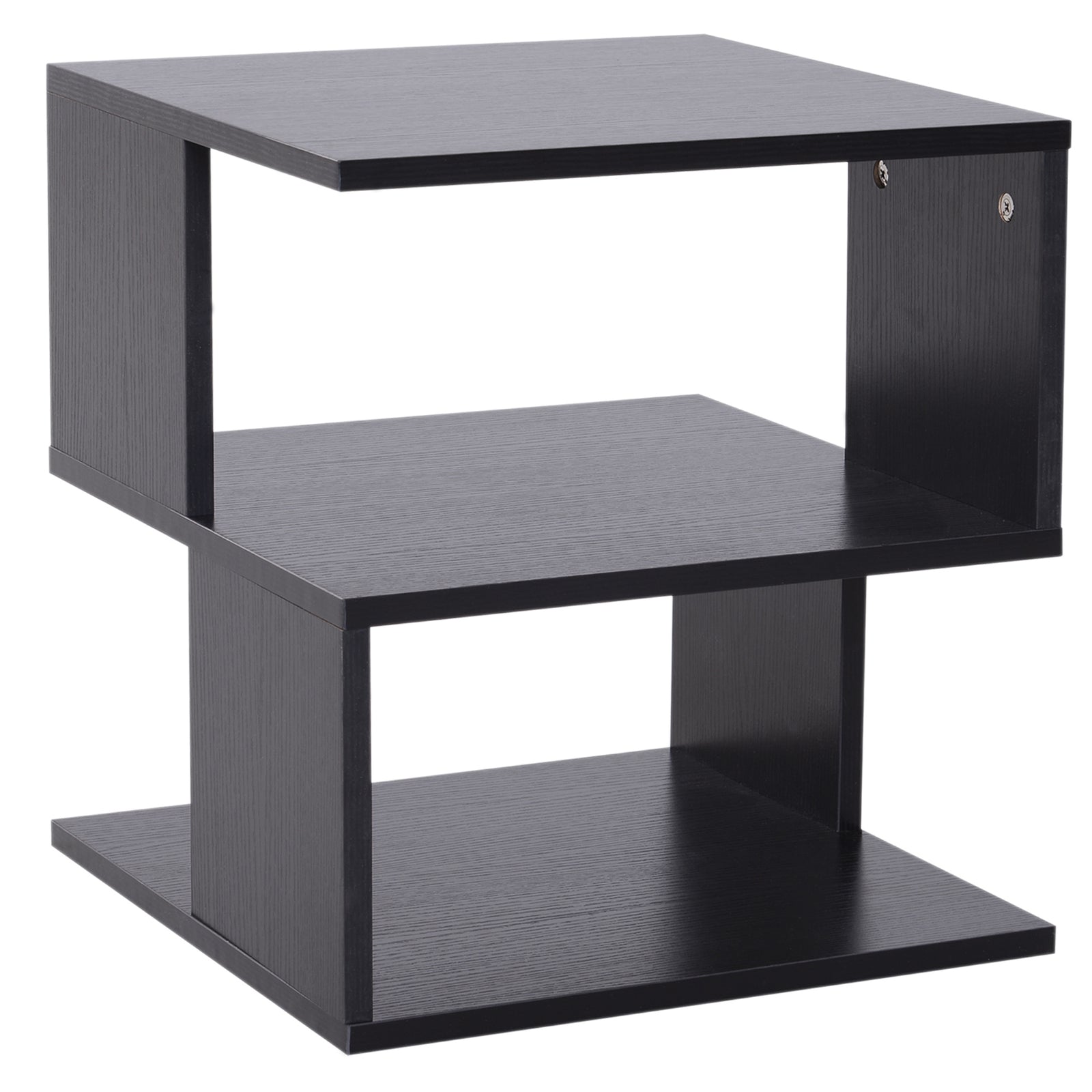 Square 2 Tier Wood Coffee Side Table Storage Shelf Rack | Black
