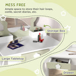 Kids Dressing Table With Mirror And Stool, Drawer, Storage Boxes - White | White
