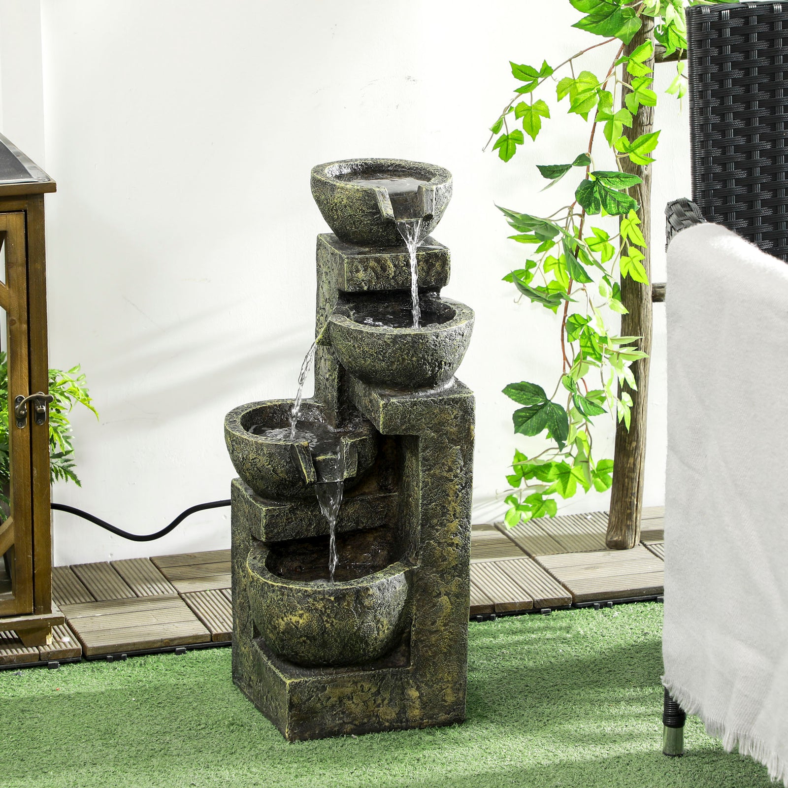 4-tier Stacked Stone Cascade Waterfall Feature, Black/yellow