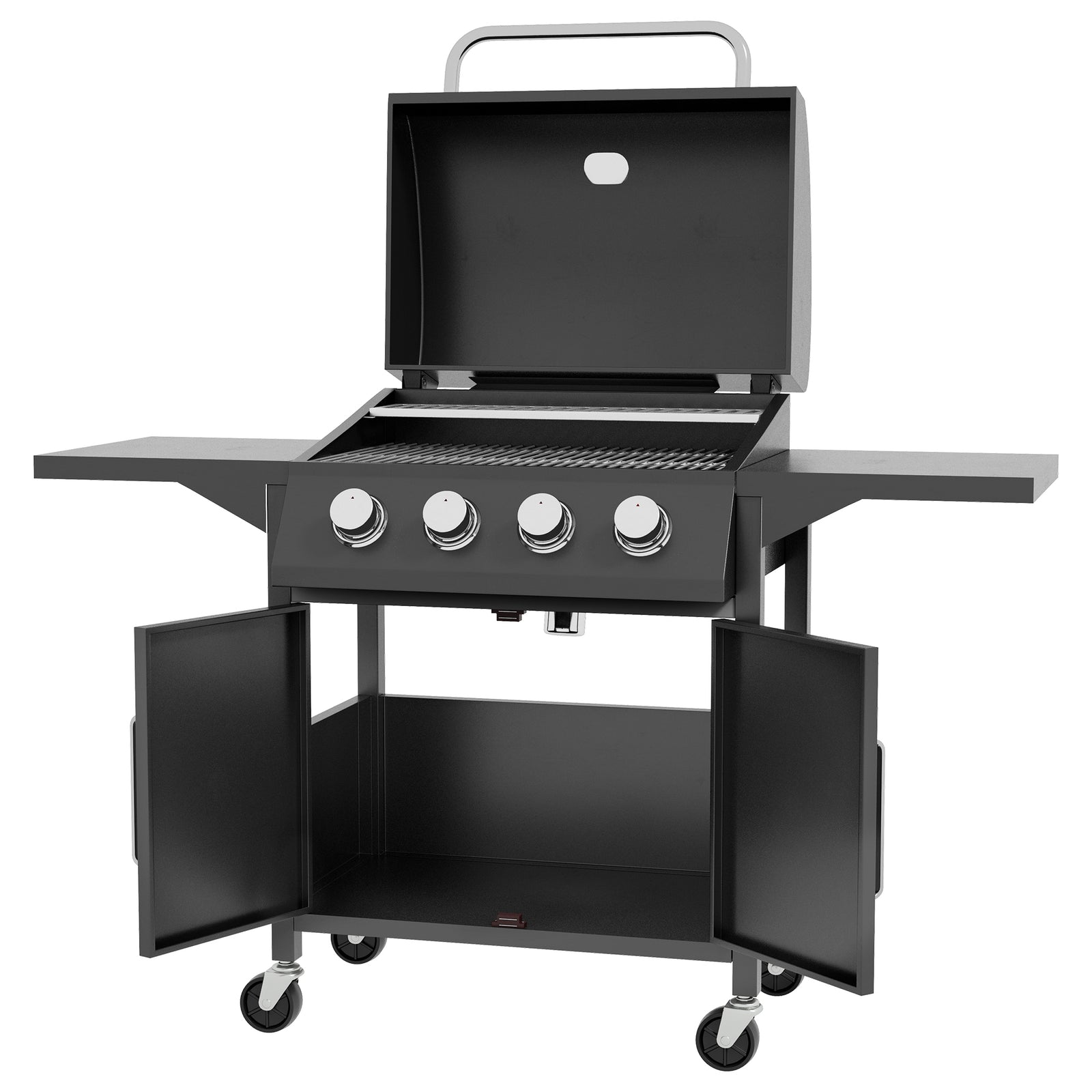 Bbq Grill With Burner, Portable Trolley, Black | Large