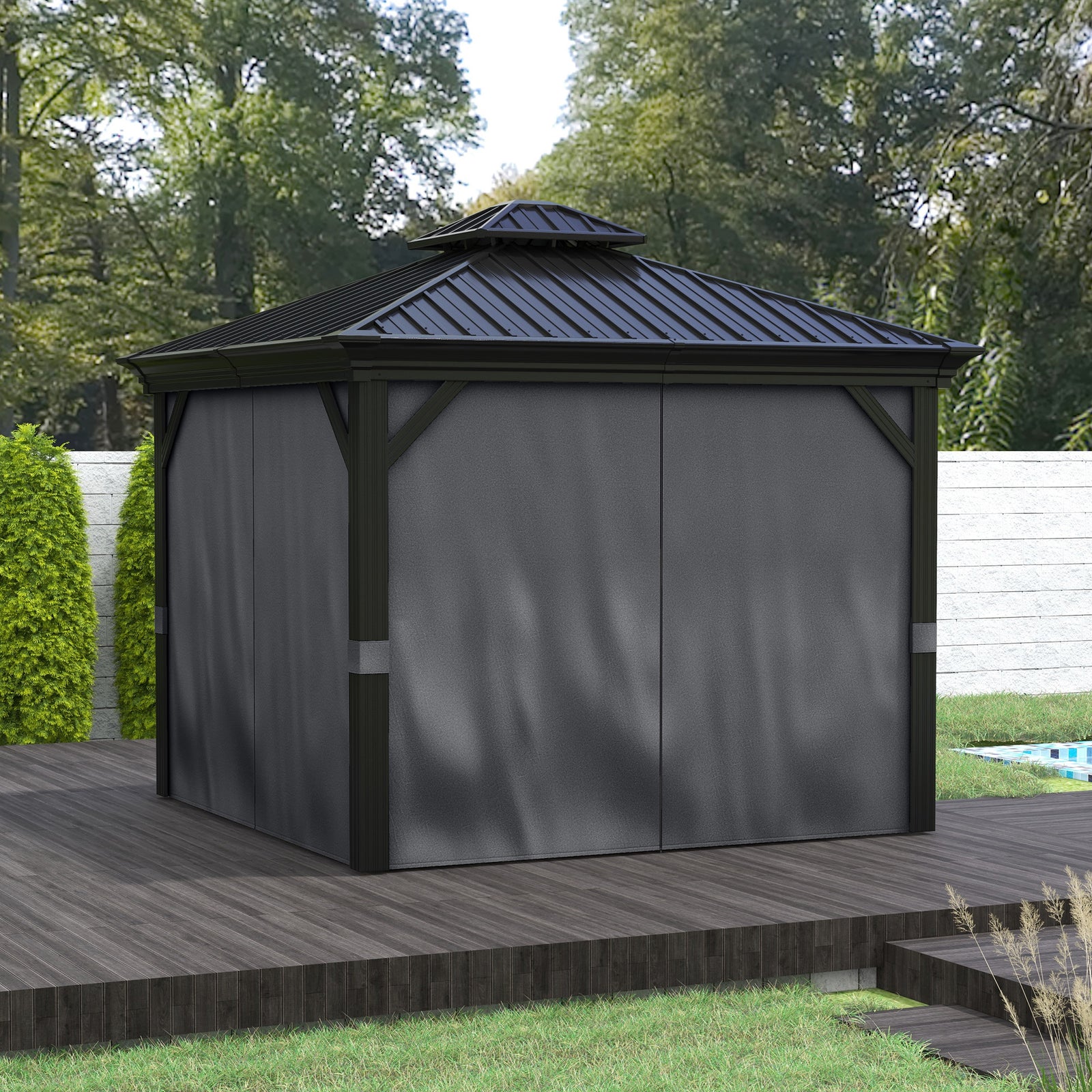 3 X 3.7m Aluminium Outdoor Hardtop Gazebo Canopy 2-tier Roof | Gray