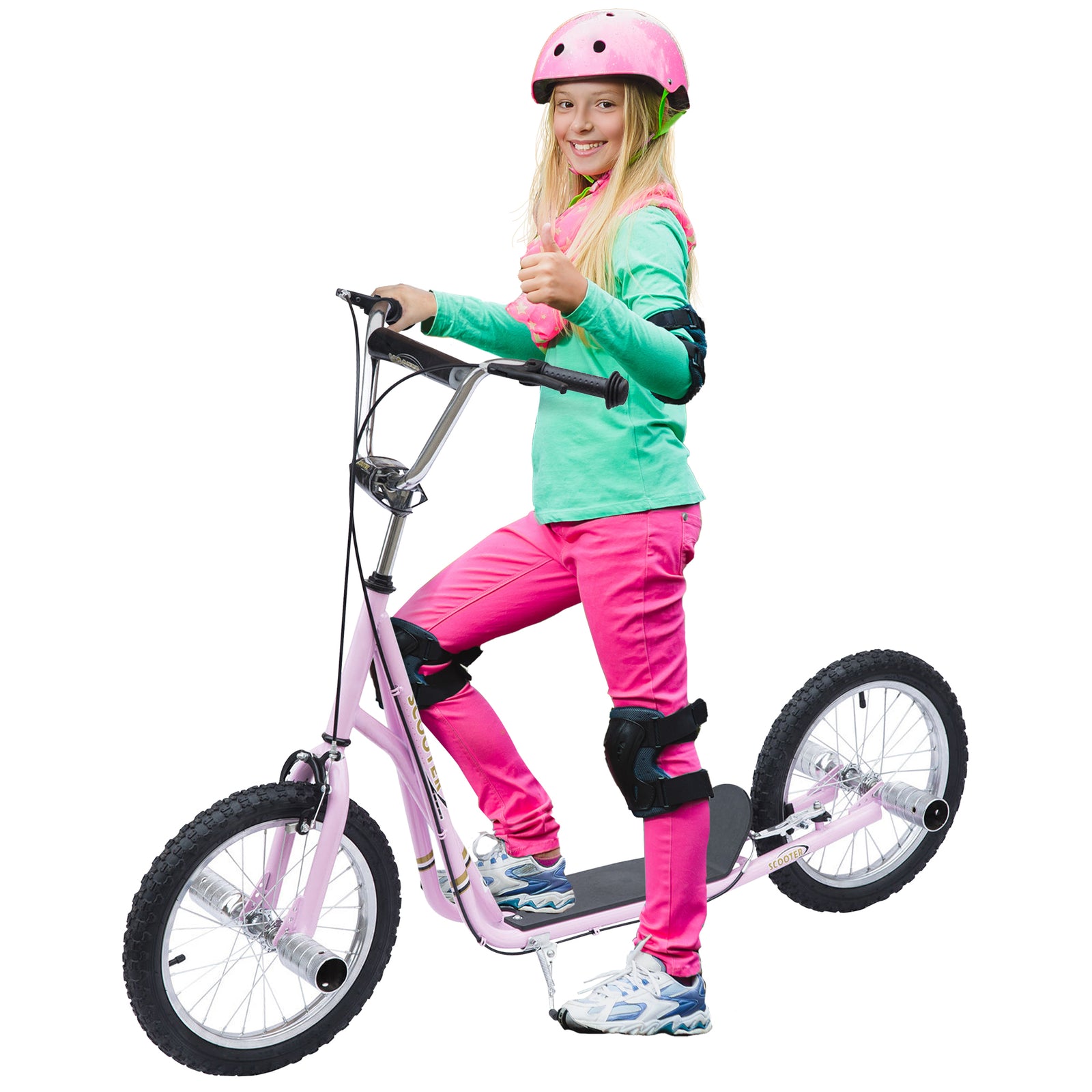 Teen Scooter Children Stunt Scooter W/ 16" Tyres Adjustable Height | Pink